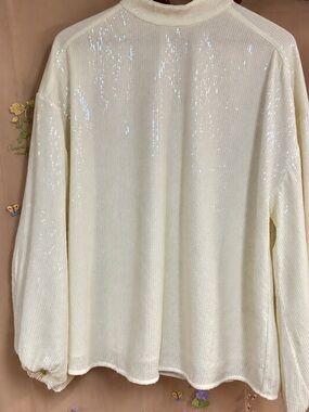 NWT & Other Stories Paris Atelier Ivory Sequin Mock Neck Blouse Top Medium